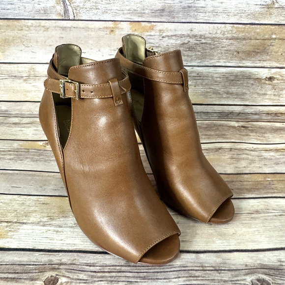 Michael Kors Womens Brown Leather Lawson Open Toe High Heel Bootie Size 6M - Picture 1 of 8